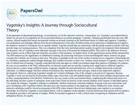 Vygotskys Insights A Journey Through Sociocultural Theory Free