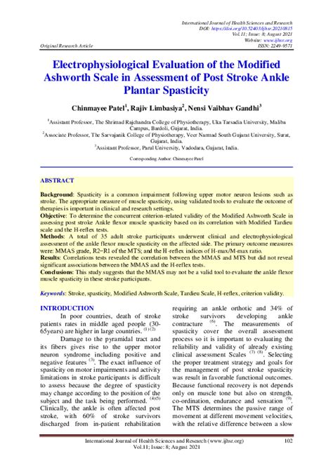 (PDF) Electrophysiological Evaluation of the Modified Ashworth Scale in Assessment of Post ...