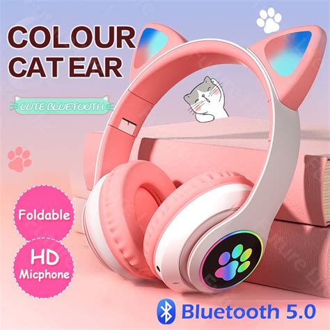 Headset Bluetooth Orelha De Gato Gatinho Cat Ear Led Light Headphone