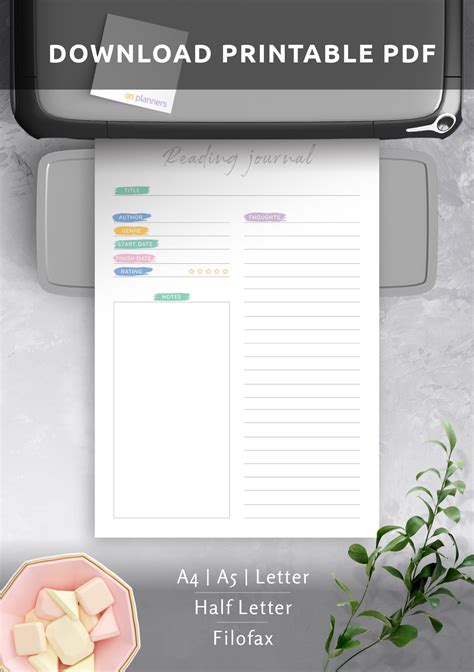 Download Printable Colored Reading Journal Template PDF