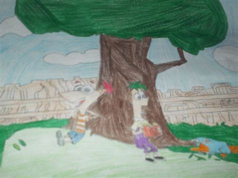 A Childs Drawing Of A Tree With Two People Under It And One Person