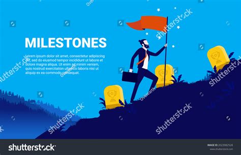 Milestones Businessman Reaching Business Milestone Walking เวกเตอร์