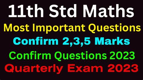 11th Maths Quarterly Important Questions 2023 11th Maths Quarterly Question Paper 2023 Youtube