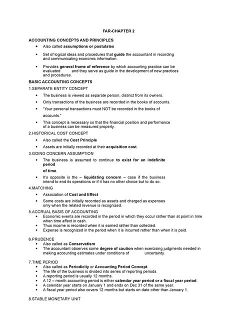 Far Chapter 2 Na Far Chapter 2 Accounting Concepts And Principles Also Called Assumptions