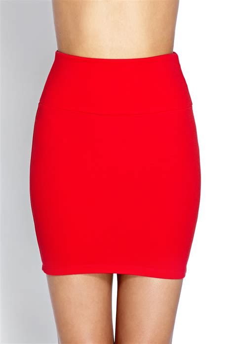 Lyst Forever Ribbed Bodycon Skirt In Red