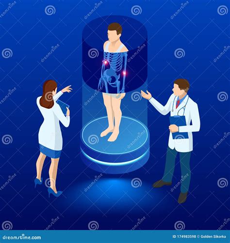 Isometric X Ray Machine For Scanning Human Body Doctor Checking Examining Chest X Ray Film Of