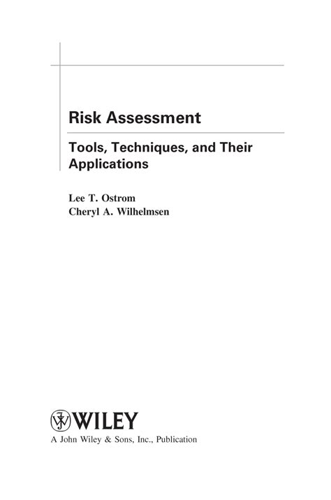 Title Page Risk Assessment Tools Techniques And Their Applications [book]