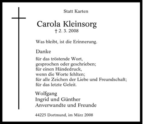 Traueranzeigen Von Carola Kleinsorg Trauer In Nrw De