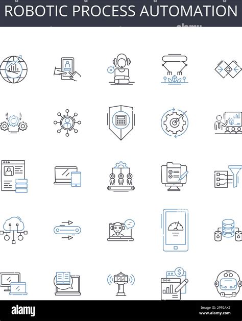 Robotic Process Automation Line Icons Collection Artificial