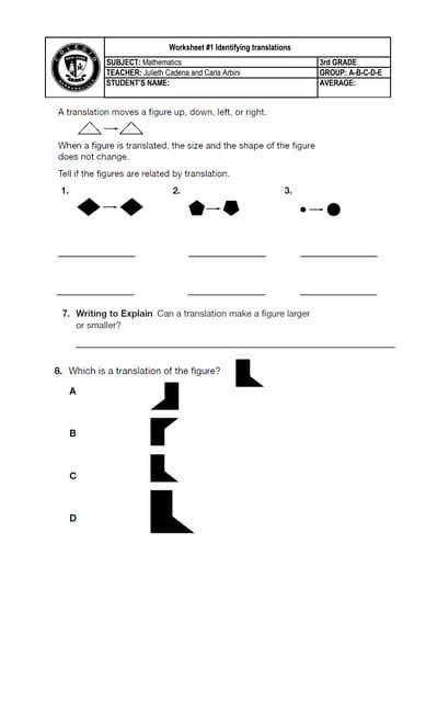 Translating Shapes Worksheets KS2 Translation Worksheets Worksheets