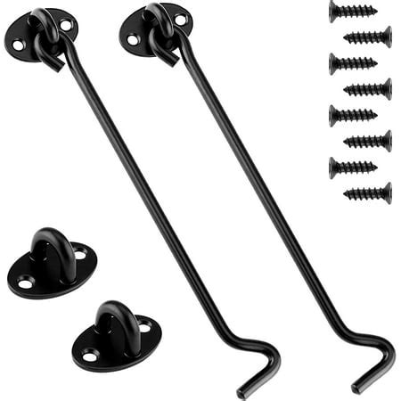 Hook and Eye Latch Black 8 Inch Cabin Hooks and Eye 2Pcs Metal Door ...