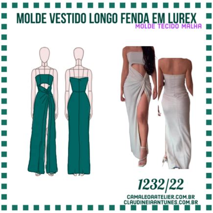 Molde Vestido Longo Fenda Em Malha Lurex 1232 22 CAMALEOA ATELIER DE