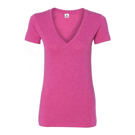 Womens Plain Blank Deep V Neck T Shirts