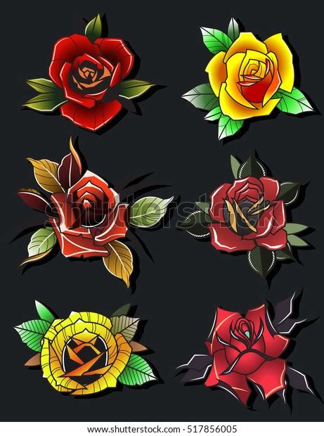 Neo Traditional Tattoo Roses Set Vector Stock Vector Royalty Free 517856005