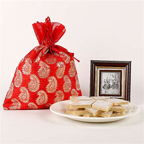 Buy Send Lakshmi Ganesha Frame Kaju Katli Hamper Online FNP