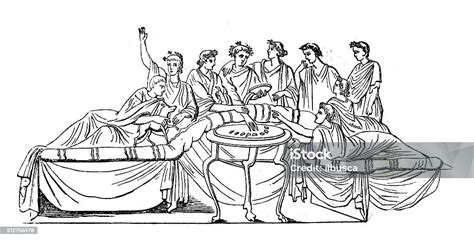 Antique Illustration Of Ancient Roman Banquet Stock Illustration ...