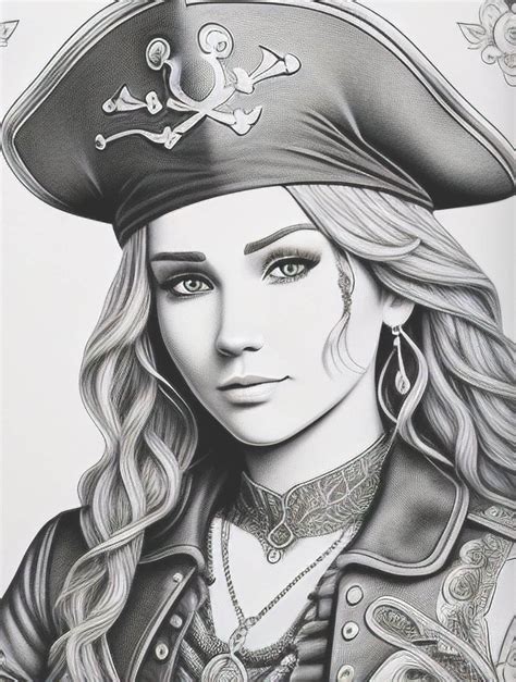 A Drawing Of A Woman Wearing A Pirate Hat