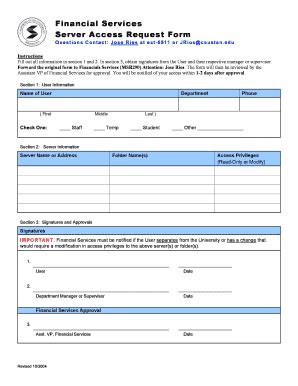 Server Request Form Template Excel PdfFiller