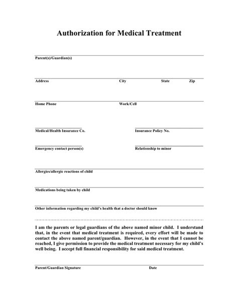 Authorization For Medical Treatment Sample In Word And Pdf Formats