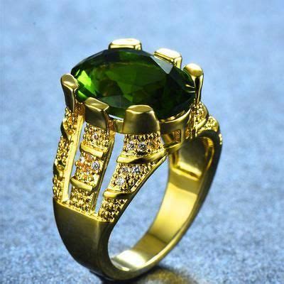 Gorgeous Male Gold Peridot Oval Finger Ring Luxury Big Crystal Zircon