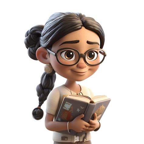 Premium Ai Image 3d Render Of A Cute Cartoon Girl Reading A Book