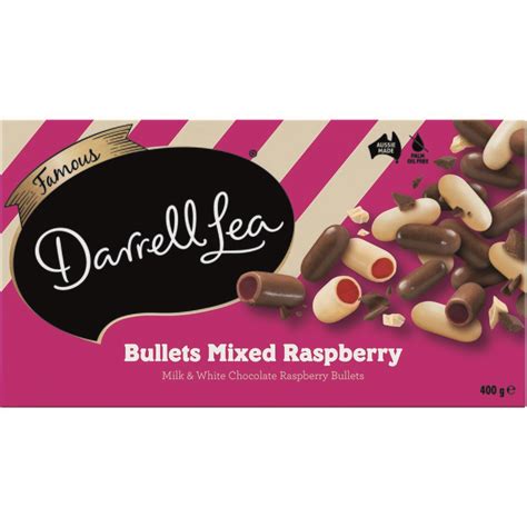 Darrell Lea Milk And White Choc Raspberry Bullets X 400g T Box