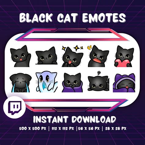 10 Black Cat Emotes Bundle For Twitch And Discord Cat Twitch Emotes Cat Emotes Black Cat Twitch