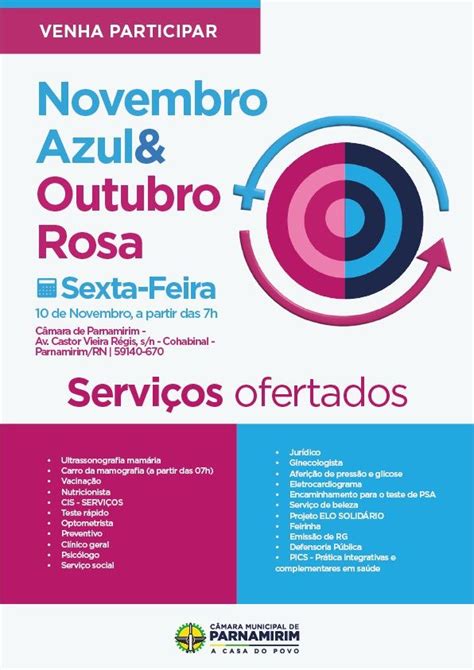 Outubro Rosa E Novembro Azul C Mara De Parnamirim Oferece Servi Os