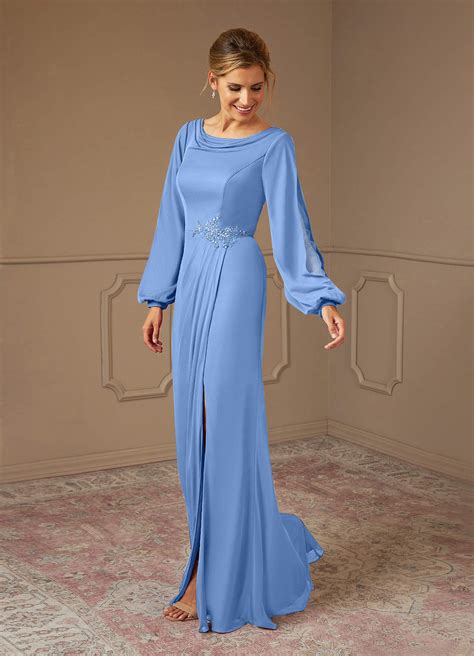 Steel Blue Azazie Satasha A Line Cowl Neckline Lace Mesh Floor Length