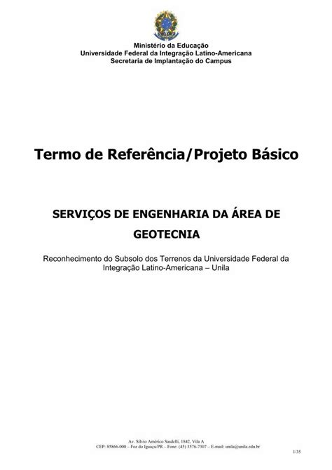 Pdf Termo De Refer Ncia Projeto B Sico Unila Edu Br Apresentado O