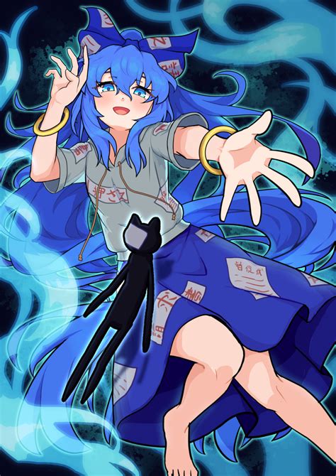 Safebooru 1girl D Absurdres Barefoot Blue Bow Blue Eyes Blue Hair Blue Skirt Bow Bracelet