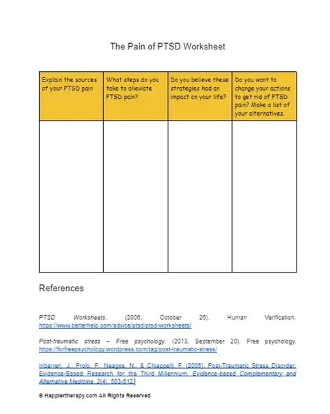 The Pain Of PTSD Worksheet | HappierTHERAPY