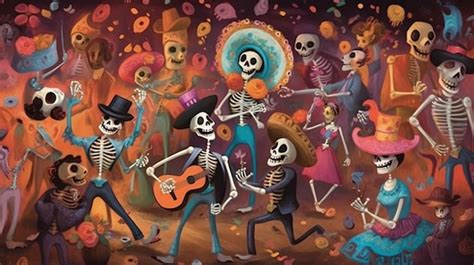 Premium AI Image A Painting Of Skeletons Dancing In A Mexican Dance