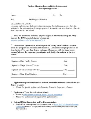 Fillable Online Depts Ttu Student Checklist Responsibilities