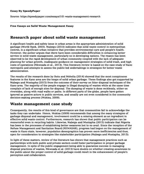 📚 Free Essays On Solid Waste Management