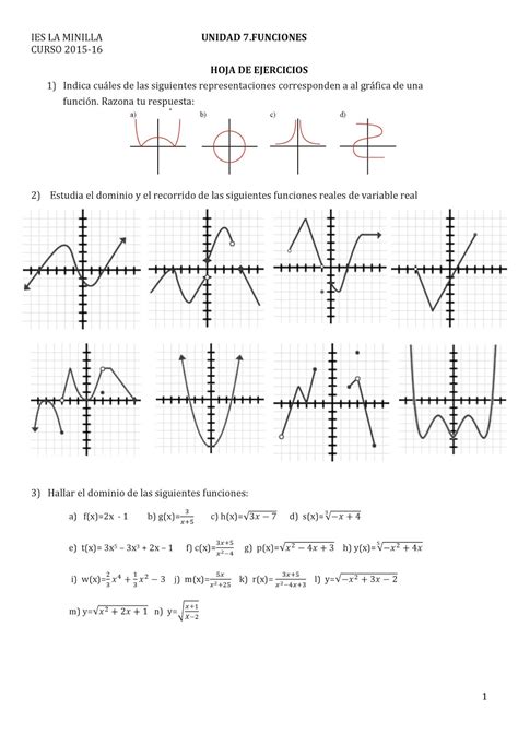 MATEMÁTICAS 4º ESO HOJA DE EJERCICIOS DE FUNCIONES Y CARACTERÍSTICAS