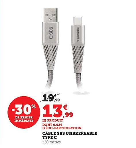 Promo Câble Sbs Unbrekeable Type C chez Super U iCatalogue fr