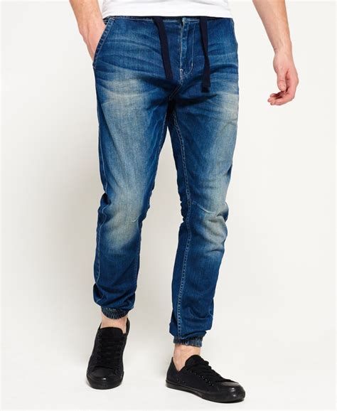 Mens Drawstring Jeans In Longshore Blue Superdry Uk