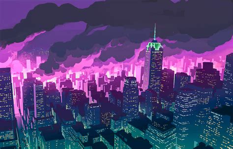 Download Burning Pink Cityscape Promare Wallpaper | Wallpapers.com