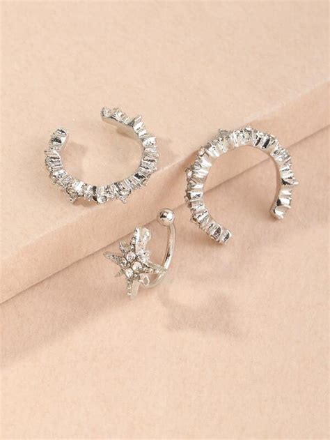 Pcs Rhinestone Decor Ear Cuff Shein Usa