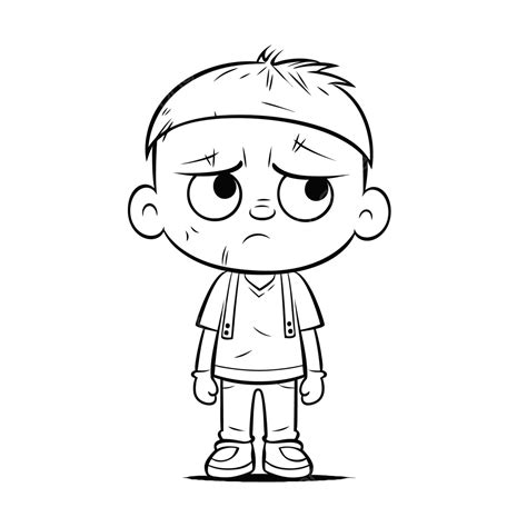 Cartoon Angry Boy Coloring Page Outline Sketch Drawing Vector Sad