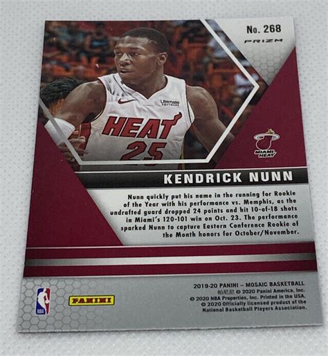 2019 20 Panini Mosaic Kendrick Nunn Red Mosaic Prizm NBA DEBUT RC 268