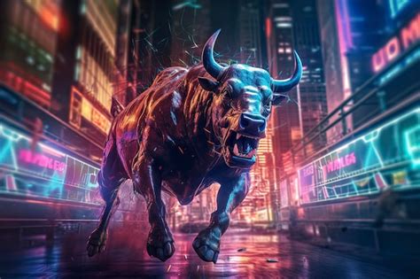 Premium Photo | Angry stock market bull running scene with stock market ...