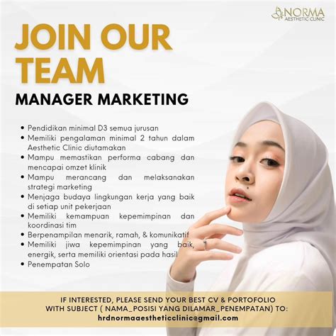 Lowongan Kerja Juni 2024 Manager Marketing Norma Aesthetic Clinic Di