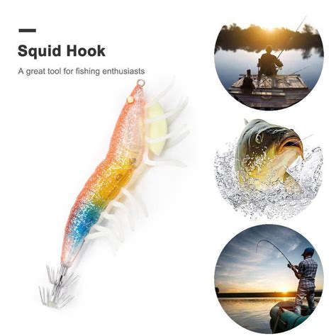 Luminous Wood Shrimp Bait Squid Hook Jig Sea Cuttlefish Lures Orange