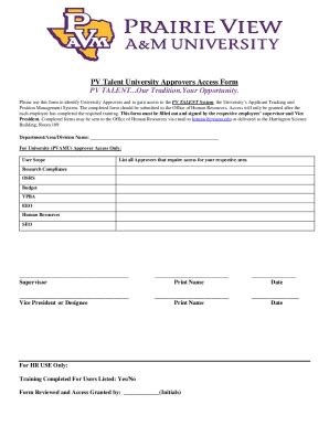 Fillable Online PV Talent University Approvers Access Form PV TALENT