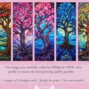 Stained Glass Trees Printable Bookmarks Bookmark Designs Digital