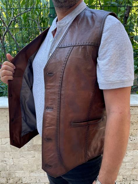 100 Genuine Soft Leather Vest Buttoned Vest Mens Leather Vest Brown Leather Vest Black