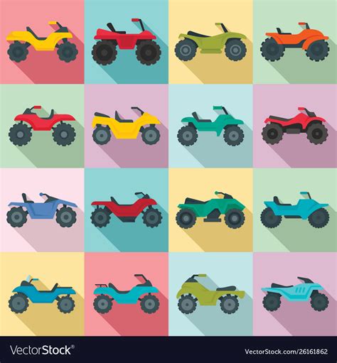 Quad Bike Icons Set Flat Style Royalty Free Vector Image