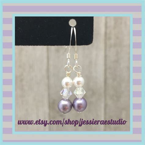 Lavender Freshwater Pearl Earrings With Swavoski Crystals And Pearls Earrings Freshwater